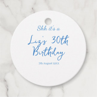 shh its a 30th birthday name date blue simple mini bedankjes labels