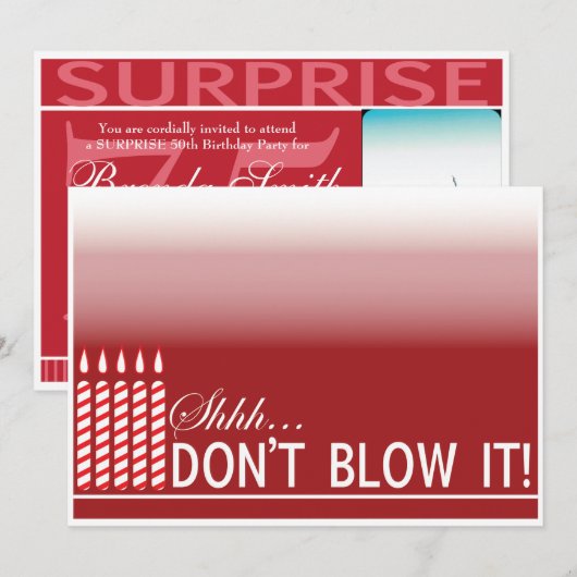 Shh Surprise Anniversaire Fête Invitation | Red (Devant / Derrière)