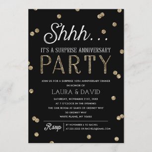Shh Surprise Glitter Confetti Jubileum Party Kaart