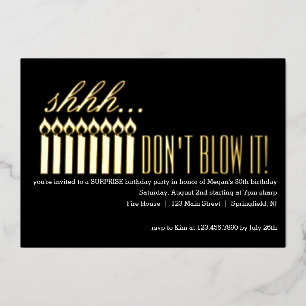 Shhh.. BLAUW HET NIET! Surprise Birthday Folie Uitnodiging