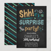 Shhh C'est une surprise Anniversaire Invitation (Devant / Derrière)