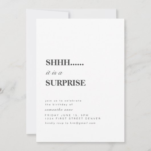 Shhh.. Het is een uitnodiging voor een verrassings (Voorkant)