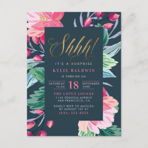 Shhh! Het is een verrassing! Cute Floral Birthday Uitnodiging Briefkaart