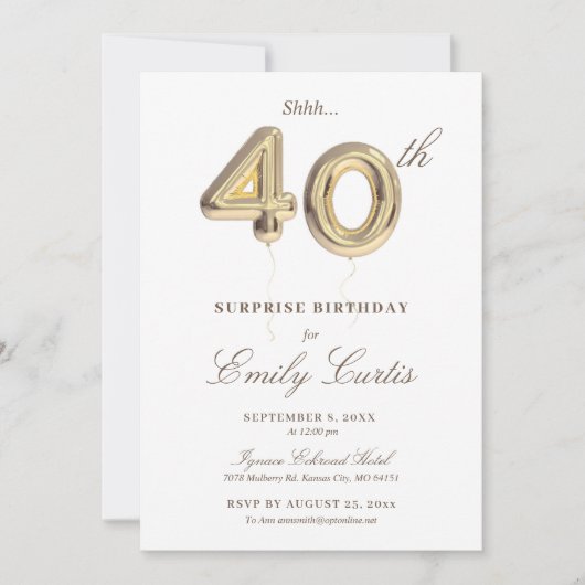 Shhh Surprise 40ste verjaardagsfeestje Kaart (Voorkant)