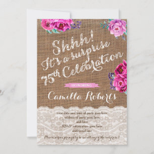 Shhh! Surprise 75th Birthday Invite Kaart, vrouw Kaart