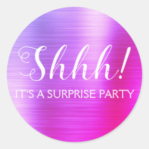 Shhh! Surprise Birthday Party - Paars Ronde Sticker