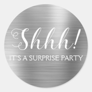 Shhh! Surprise Birthday Party - Silver Ronde Sticker