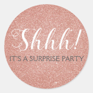 Shhh! Surprise Birthday Roos Gold Pink Ronde Sticker