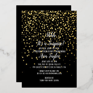 Shhh Surprise-Confetti op Black Afstuderen Gold Folie Uitnodiging