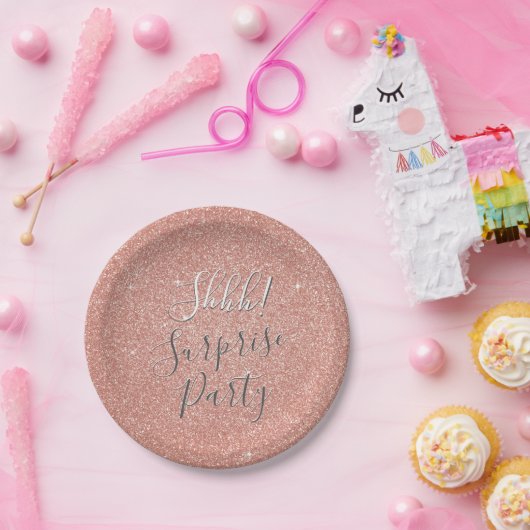 Shhh! Surprise Roos Gold Verjaardagsfeest Papieren Bordje (Feest)