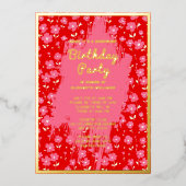 Shhh Surprise Verjaardagsfeest Preppy Roze Bloemen Folie Uitnodiging (Voorkant)