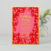 Shhh Surprise Verjaardagsfeest Preppy Roze Bloemen Folie Uitnodiging (Staand Voorkant)