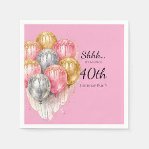 Shhh Verjaardagsfeest Pink Zilver en Goud Servet