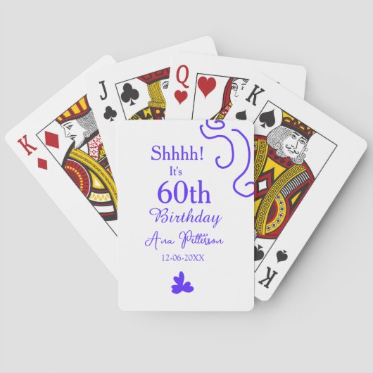 Shhhh het is 60e verjaardag voeg naam paarse spaan pokerkaarten (Achterkant)
