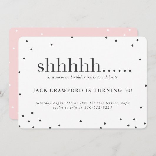 Shhhhh, invitation de fête d'anniversaire de (Devant / Derrière)