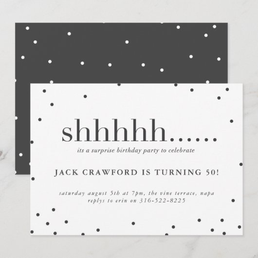 Shhhhh, invitation de fête d'anniversaire de (Devant / Derrière)