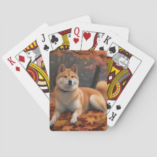 Shib Inu in de herfst laat Herfst inspireren Pokerkaarten