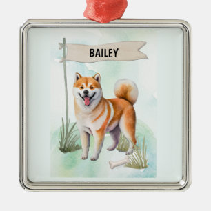 Shiba Inu Aquarel Gepersonaliseerde Hond Metalen Ornament