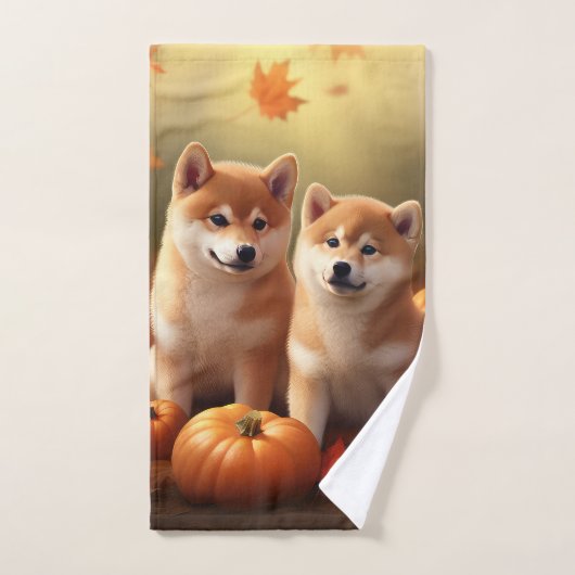 Shiba Inu Chiot Automne Citrouille de plaisir (Serviette à main)