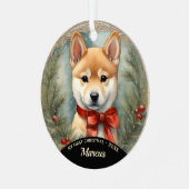 Shiba Inu Chiot Premier Ornement de Noël (Avant gauche)