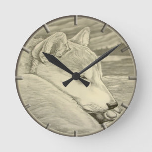 Shiba Inu Clock Gifts Decor 柴 礼 Muurklok 物 Ronde Klok