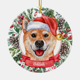 Shiba Inu Dog Custom Santa Hat kerstversiering Keramisch Ornament