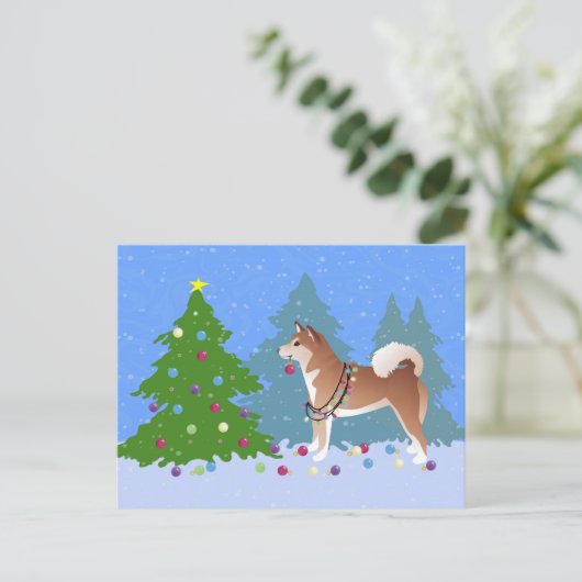 Shiba Inu Dog Decorting Kerstboom Feestdagenkaart (Staand voorkant)
