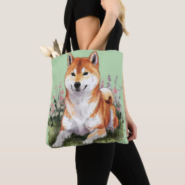 Shiba Inu Dog Green Canvas tas Waterverf Art