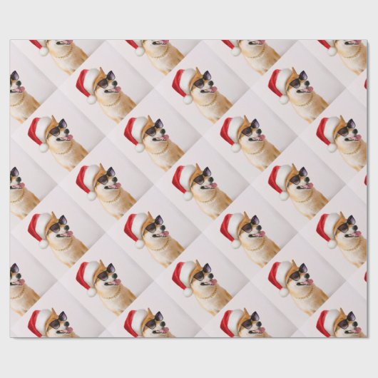 Shiba Inu dog in Santa Claus red hats Cadeaupapier (Vlak)