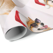 Shiba Inu dog in Santa Claus red hats Cadeaupapier (Rol Hoek)