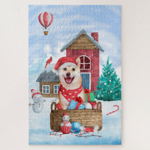 Shiba Inu Dog in sneeuwkersthondenhuis Legpuzzel
