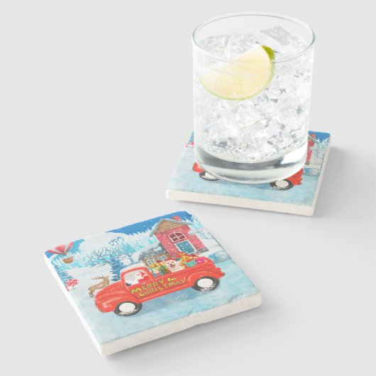 Shiba Inu Dog-kerstcadeau Snow Stenen Onderzetter (Zijkant)