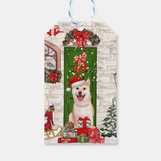 Shiba Inu Dog Kerstmis Cadeaulabel (Achterkant)