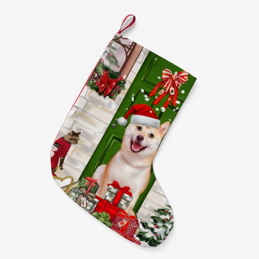 Shiba Inu Dog Kerstmis Kleine Kerstsok (Voorkant (Hangend))