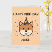 Shiba Inu Dog | Oranje en blauwe dag gevouwen Kaart (Gele Bloem)