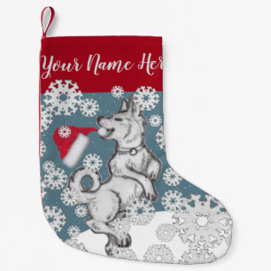 Shiba Inu Dog Santa Hat Blue Winter Snowflakes Kleine Kerstsok