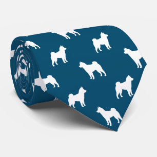 Shiba Inu Dog Silhouettes Pattern Blue and White Stropdas