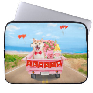 Shiba Inu Dog Valentijnsdag Truck Hearts Laptop Sleeve
