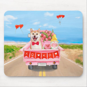 Shiba Inu Dog Valentijnsdag Truck Hearts Muismat