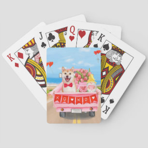 Shiba Inu Dog Valentijnsdag Truck Hearts Pokerkaarten