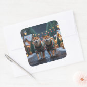Shiba Inu Dogs Christmas Snow Holiday Vierkante Sticker (Envelop)
