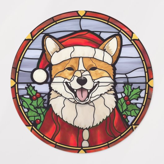 Shiba Inu Glas in lood Kerst Labels (Design 1)