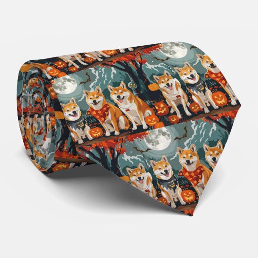 Shiba Inu Halloween Griezelig Stropdas (Opgerold)