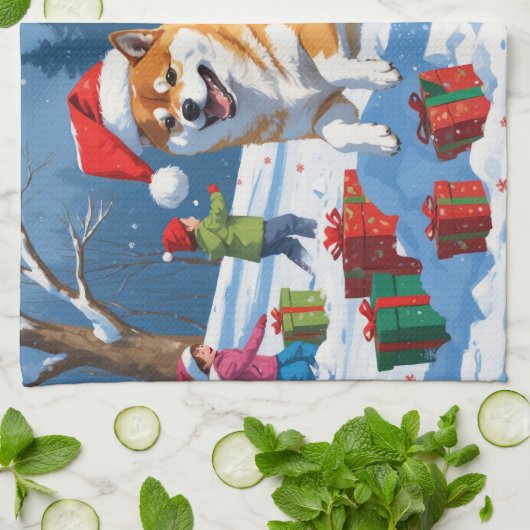 Shiba Inu hardlopen in de sneeuw met kerst Pet Theedoek (Gevouwen)