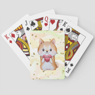 Shiba Inu Holding A Heart Pokerkaarten
