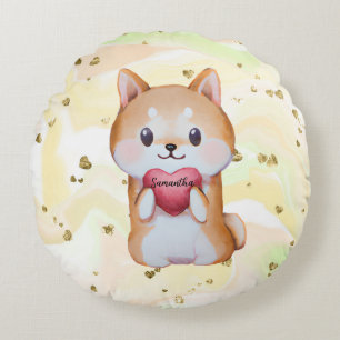 Shiba Inu Holding A Heart Rond Kussen