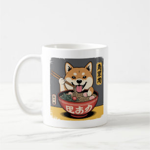 Shiba Inu Hond Eten Ramen Koffiemok