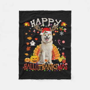 Shiba Inu Hond Halloween Kersthond Happy Hallot Fleece Deken