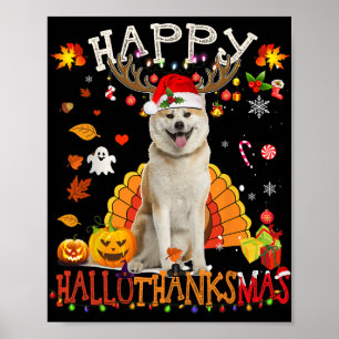 Shiba Inu Hond Halloween Kersthond Happy Hallot Poster