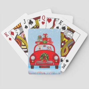 Shiba Inu-hond in auto met kerstman Pokerkaarten